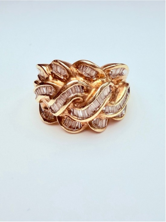 Unbranded Jewelry - 14K Solid Yellow Gold Diamond Baguette William Loeb Vintage Braided Domed Ring